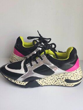 Steve Madden Barra Chunky Sneakers Womens Size 8 Black Pink Silver